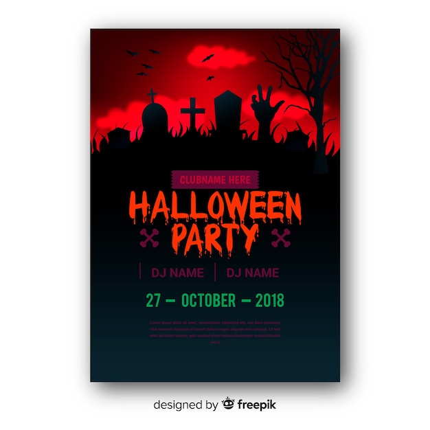 Free vector creepy halloween party poster with realistic design