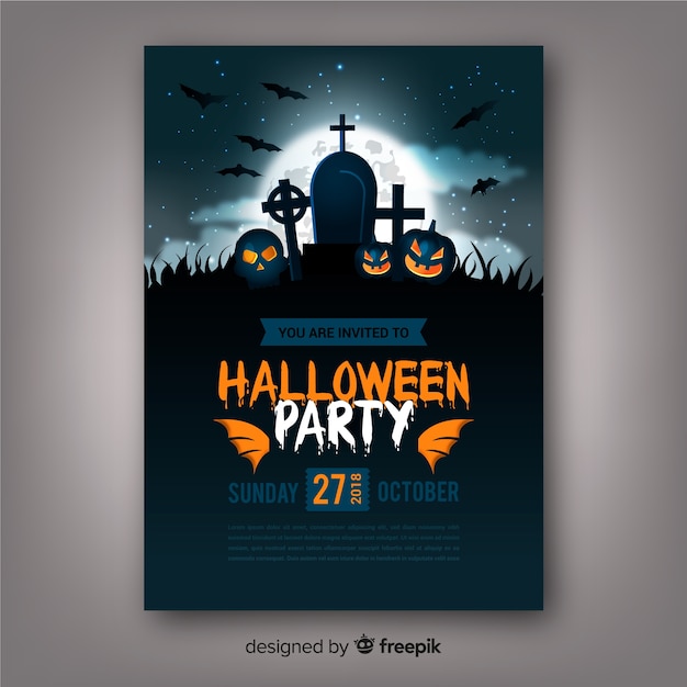 Free vector creepy halloween party poster with realistic design