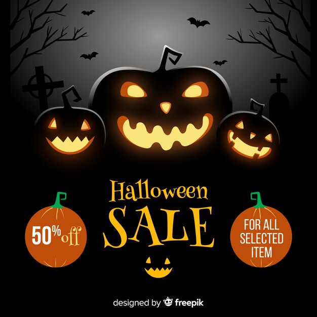 Creepy halloween sale composition with flat design