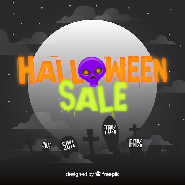 Vettore gratuito raccapricciante composizione di vendita di halloween con design piatto