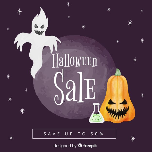 Vettore gratuito raccapricciante composizione di vendita di halloween con design piatto