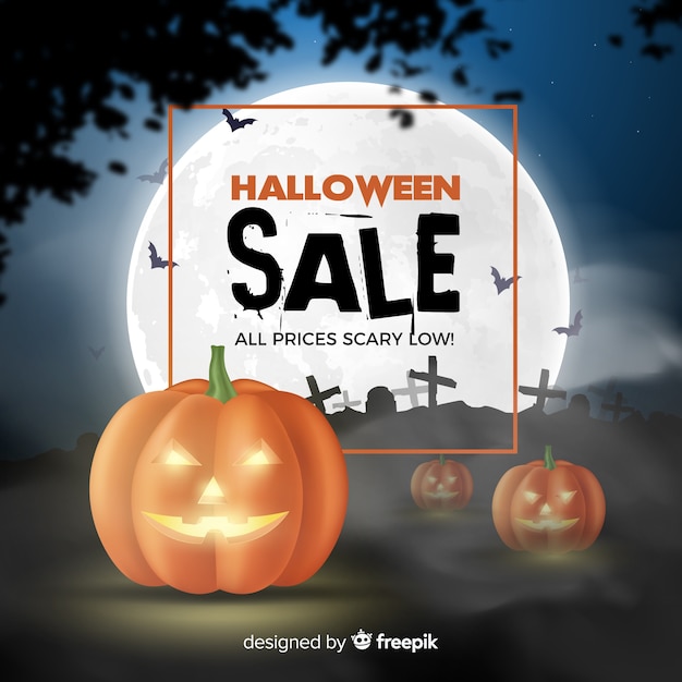 Vettore gratuito raccapricciante composizione di vendita di halloween con un design realistico
