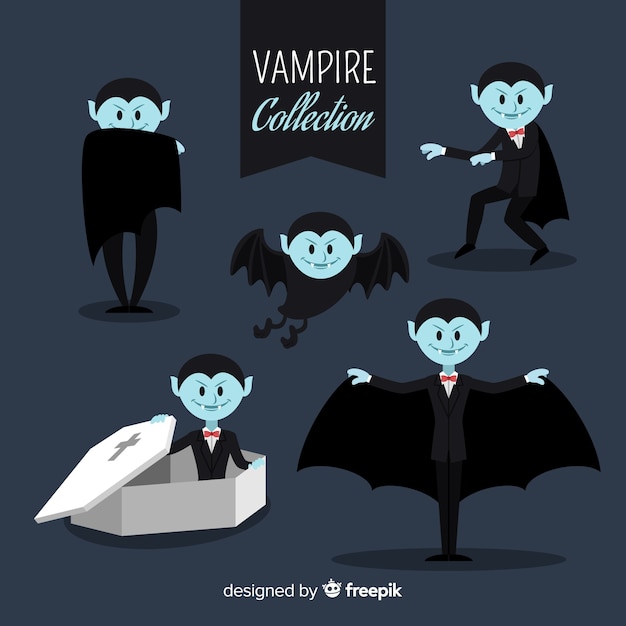 Vettore gratuito raccapricciante collezione di personaggi vampiri di halloween