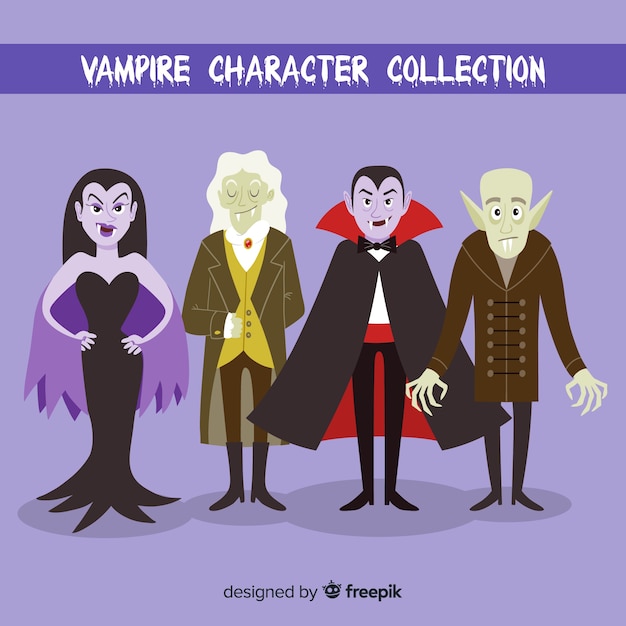 Vettore gratuito raccapricciante collezione di personaggi vampiri di halloween