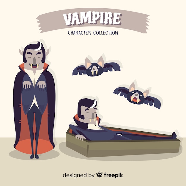 Vettore gratuito raccapricciante collezione di personaggi vampiri di halloween