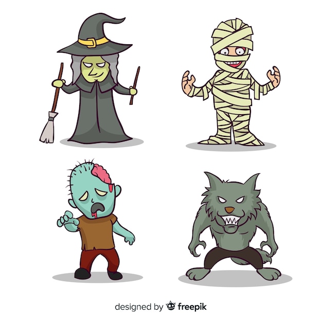 Collezione di personaggi di halloween disegnata a mano raccapricciante