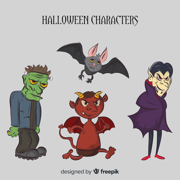 Free vector creepy hand drawn halloween character collection
