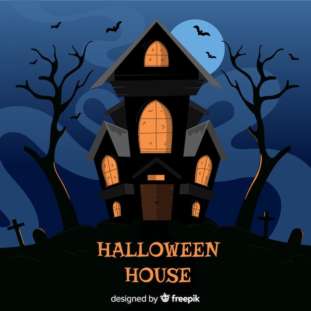 Vettore gratuito casa stregata di halloween disegnata mano raccapricciante