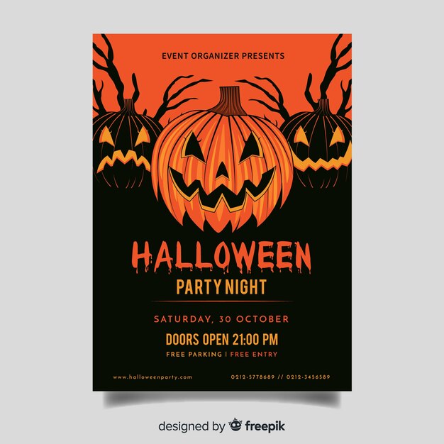 creepy orange pumpkins halloween party flyer