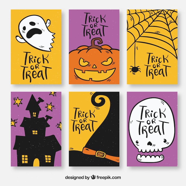 Vettore gratuito pacchetto di carte halloween creepy