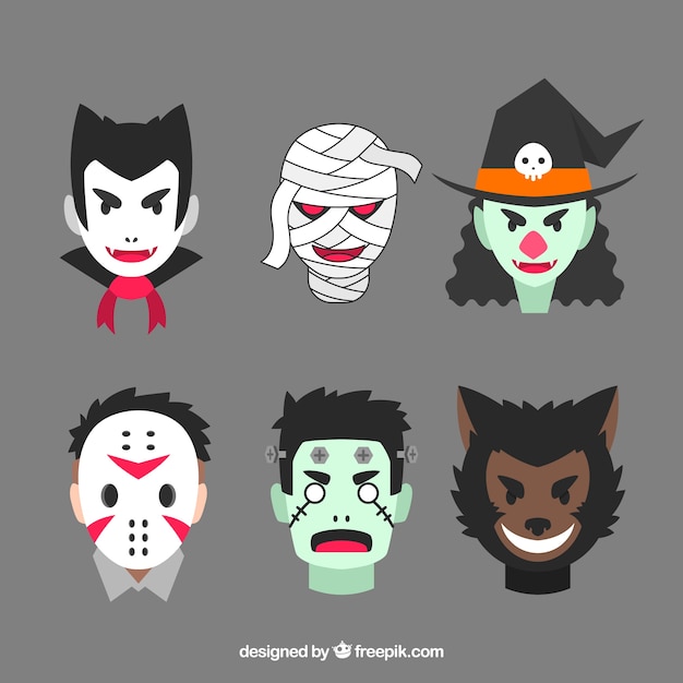 Free vector creepy pack of halloween characters