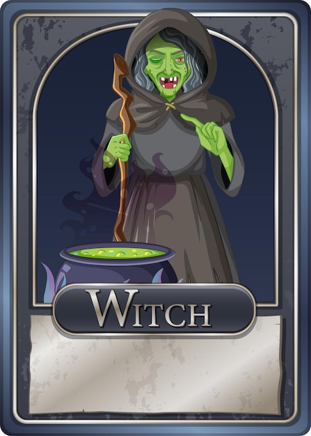 Free vector creepy witch character game card template