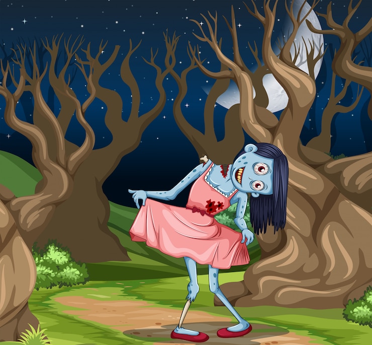 मुफ़्त वेक्टर creepy zombie girl scene