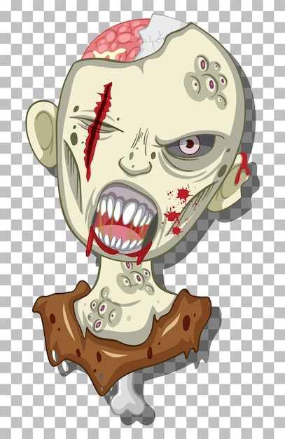 Creepy zombie head on grid background