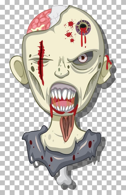 Creepy zombie head on grid background