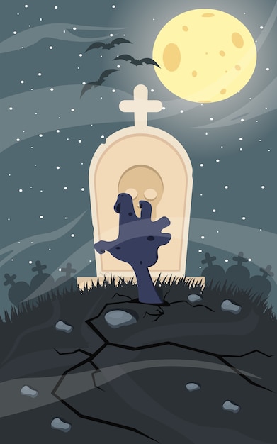 Free vector creepy zombie out of the tombstone