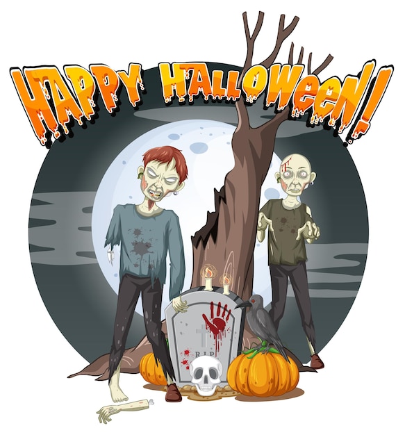 Free vector creepy zombies on full moon background