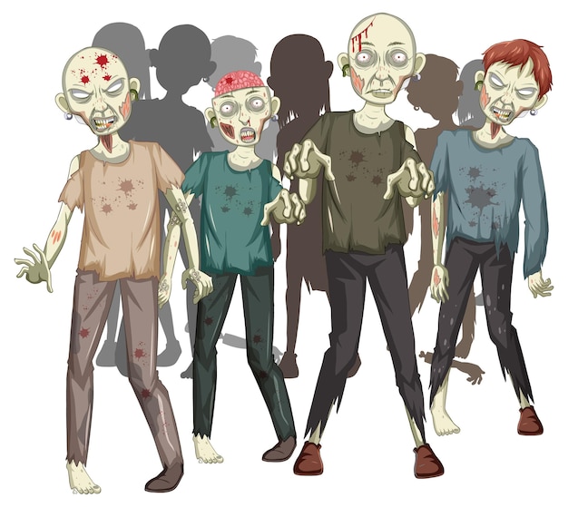 Free vector creepy zombies walking on white background