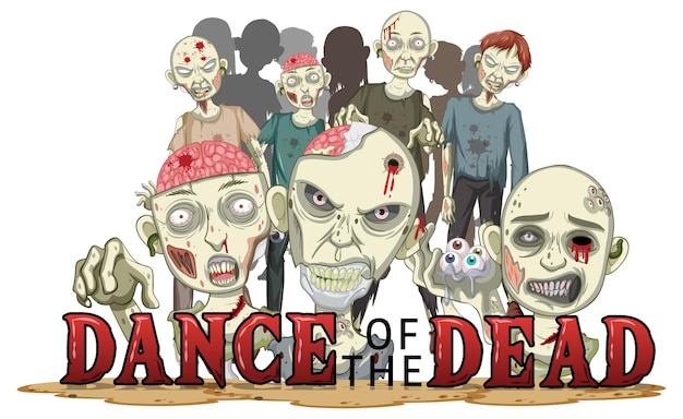 Free vector creepy zombies with dance of the dead word logo for halloween