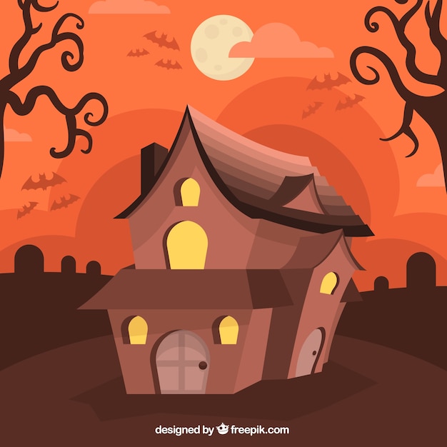 Free vector creppy house with flat design