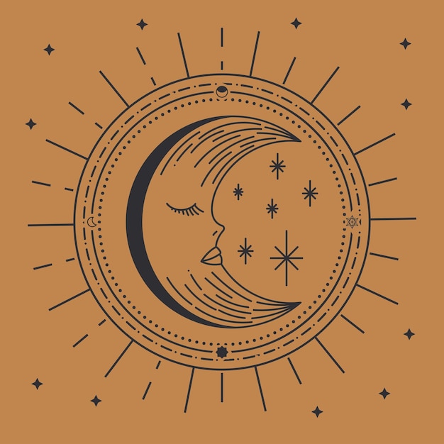 Free vector crescent moon alchemy sketch