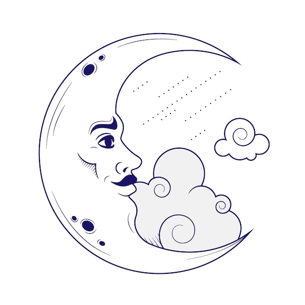 Crescent moon drawing illustration