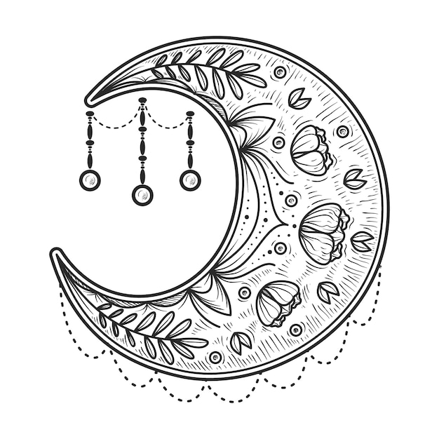 Kawaii Crescent Moon And Cloud Line Art - Desenhos Kawaii Para