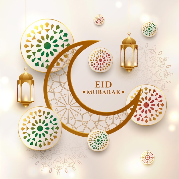 Free vector crescent moon eid mubarak festival greeting card