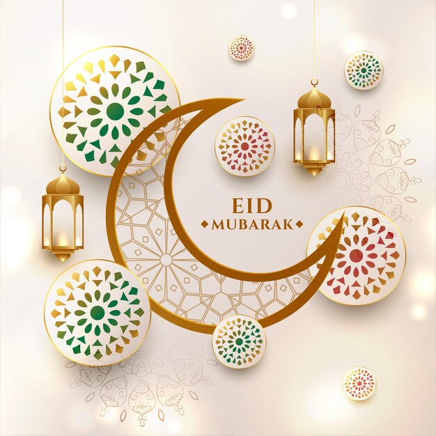 Crescent moon eid mubarak festival greeting card