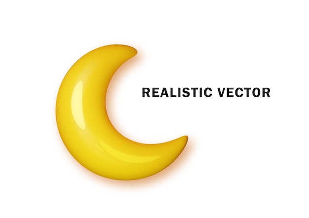 Free vector crescent moon glossy pastel yellow d style isolated half yellow moon realistic elements for holiday