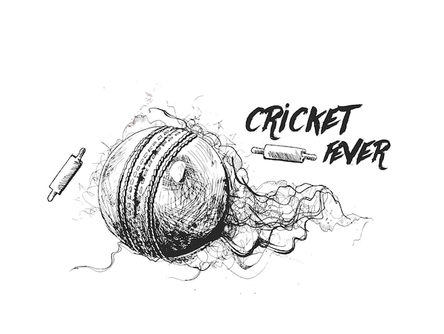 Крикет мяч с колоколом от руки эскиз графического дизайна векторные иллюстрации