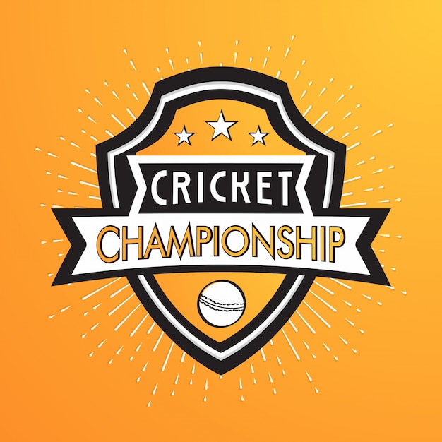 Free vector cricket championship badge design on abstract yellow background.