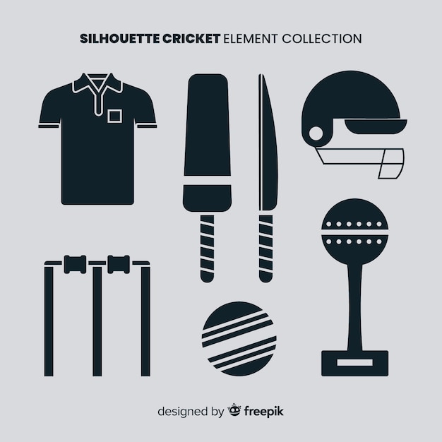 Cricket elements silhouette collection