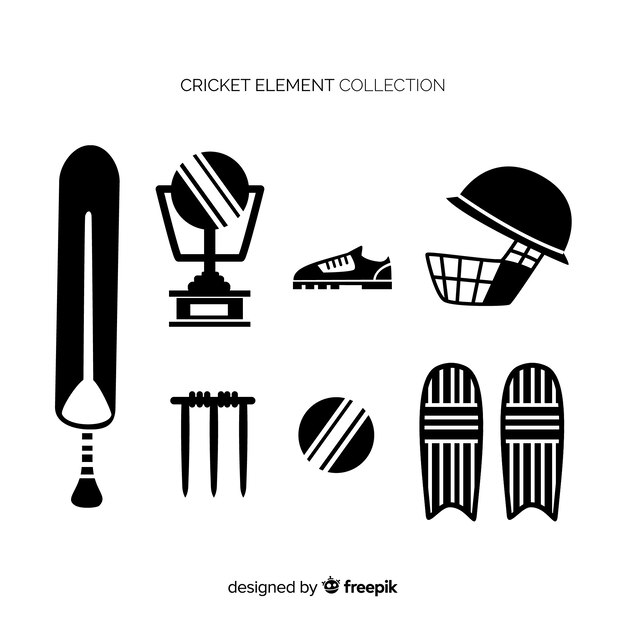 Cricket elements silhouette collection