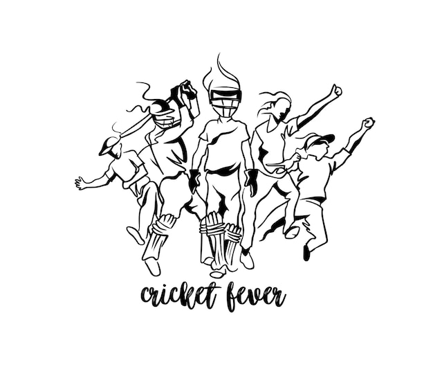 Free vector cricket fever freehand sketch graphic design vector illustration