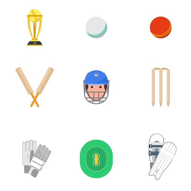 Free vector cricket icons set flat