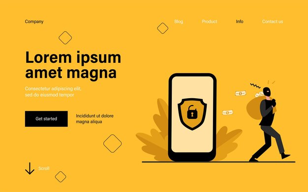Преступный взлом личных данных и кража денег целевая страница в плоском стиле