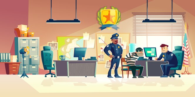 警察漫画イラストで刑事尋問 無料のベクター 警察漫画イラストで刑事尋問 無料のベクター