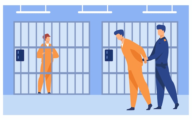 Free vector criminals in jail concept