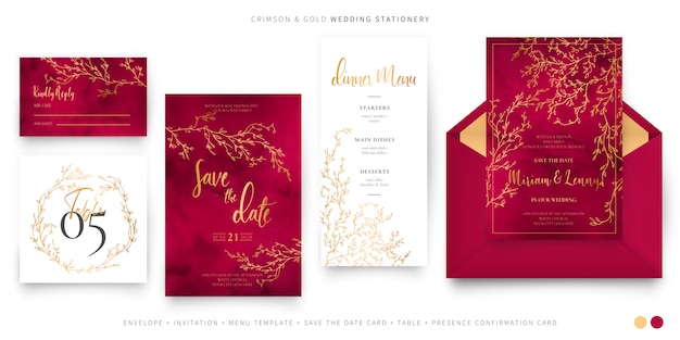 Crimson and gold elegant wedding set