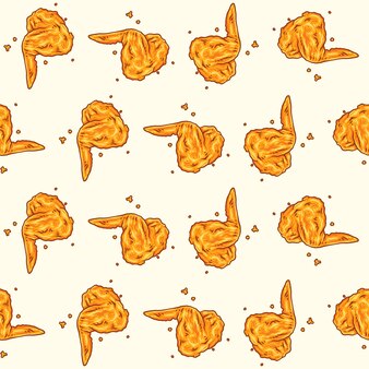 Crispy fried chicken seamless pattern. fast food pattern background