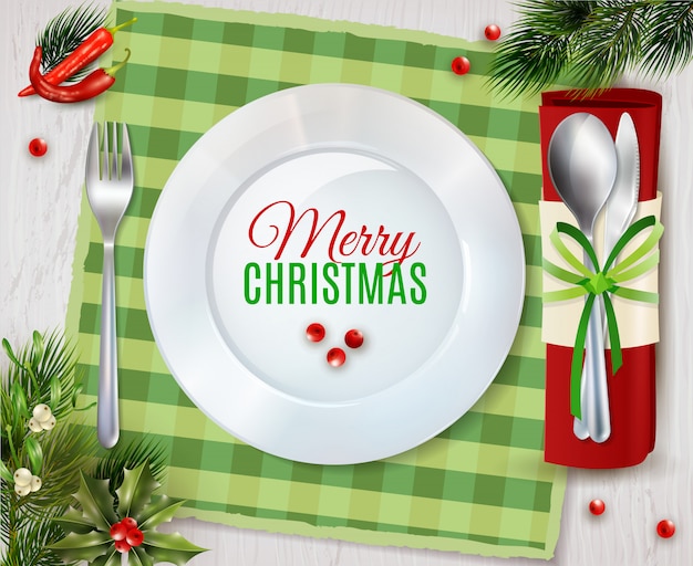 Free vector cristmas dinner cutlery realistic composition poster