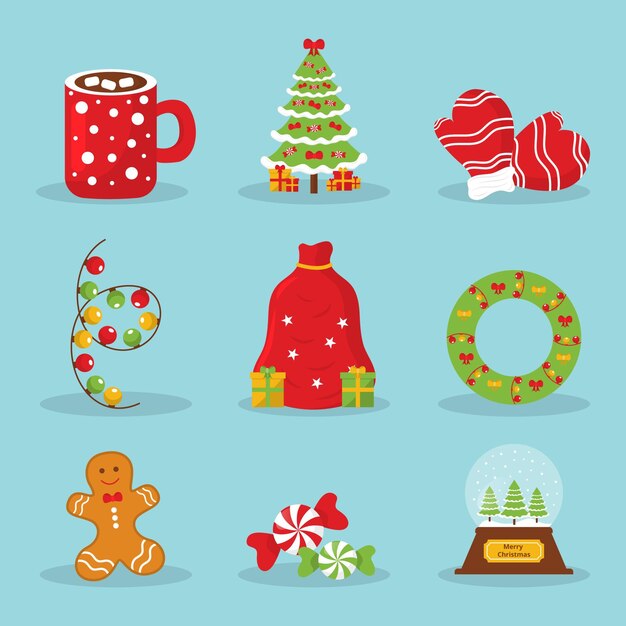 Cristmas element collection in flat design