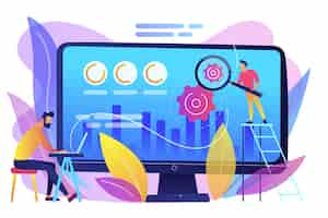 Free vector cro analyst and specialist increase customers percentage. conversion rate optimization, digital marketing system, lead attraction marketing concept. bright vibrant violet  isolated illustration