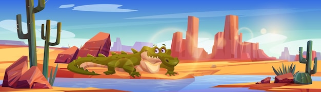 Free vector crocodile in african desert with river