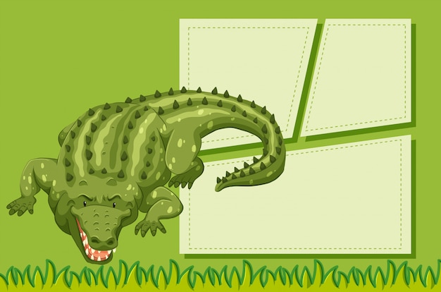 A crocodile on note background