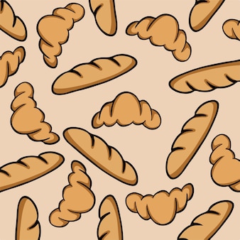 Croissants and baguette pattern background food vector illustration