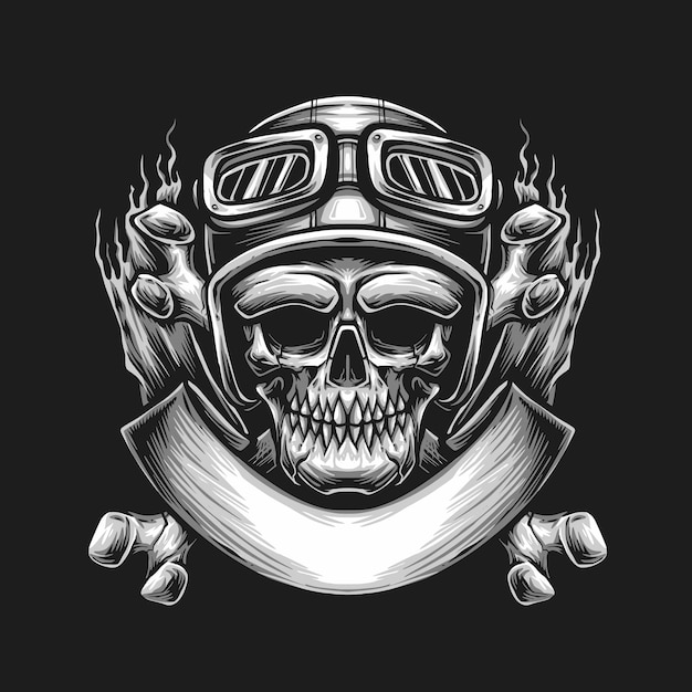 Free vector cross bone skull biker illustrationjpg
