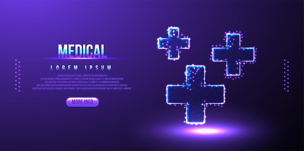 Cross, medical low poly wireframe, polygonal design