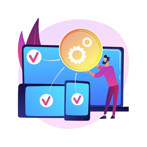 Cross-platform development abstract concept  illustration. cross-platform operating systems, compatible software environments, mobile app user experience, code writing .